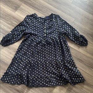 Kaktus Blue and Gold Casual Mini Sundress 3/4  Sleeves Tiered